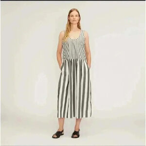 Everlane The Poplin Summer Dress Black and Bone Size XL. Pockets Stripes.